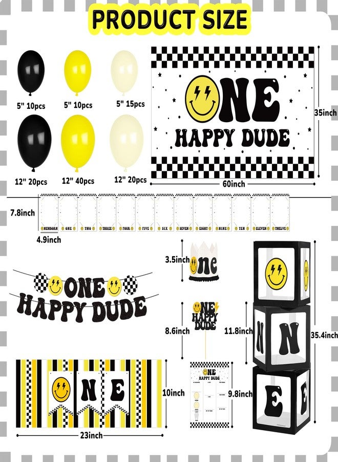 Kriyokiaa One Happy Dude 1st Birthday Decorations for Boy Smile Face Balloons Arch High Chair Banner Backdrop Birthday Party Supplies Backdrops - Image 3